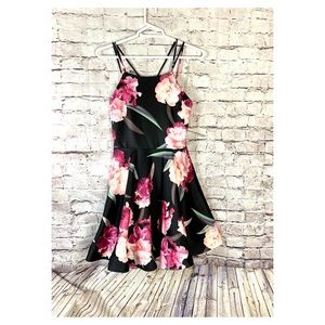 Chelsea Black Floral Mini Skater Dress